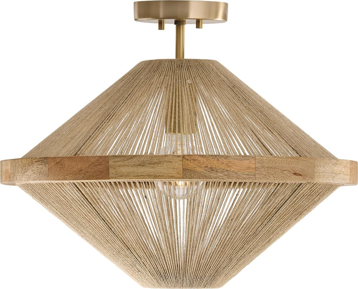 Capital Lighting 252812MA Maya Modern Mango Wood and Hand-Wrapped Natural Jute Rope Convertible Closed Dual Mount Semi-Flush, 1-Light 100 Watt, 16" H x 20" W, Matte Brass | Amazon (US)