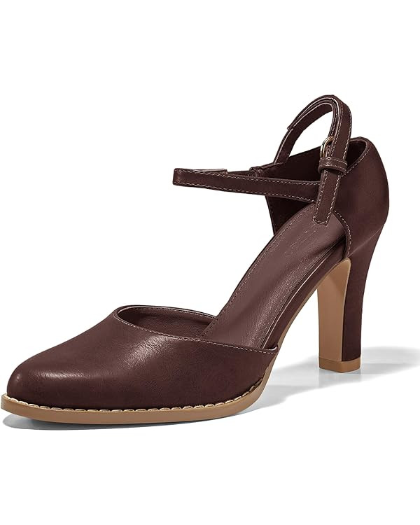 Coutgo Womens Chunky High Heels Closed Pointed Toe Ankle Strap Pumps Vintage D'Orsay Dress Party ... | Amazon (US)