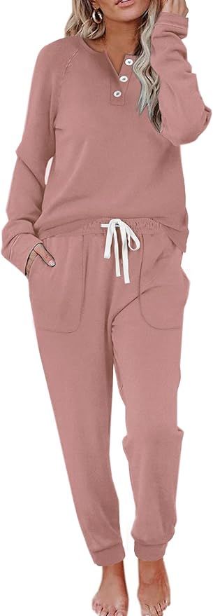 WIHOLL Two Piece Outfits for Women Lounge Sets Button Down Sweatshirt Sweatpants Sweatsuits Set w... | Amazon (US)