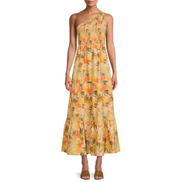 Time and Tru Women's One Shoulder Midi Dress - Walmart.com | Walmart (US)