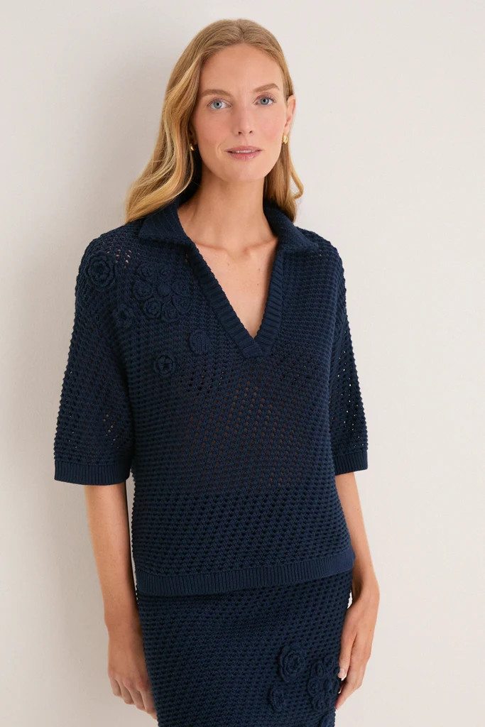 Navy Crochet Penny Polo | Tuckernuck (US)