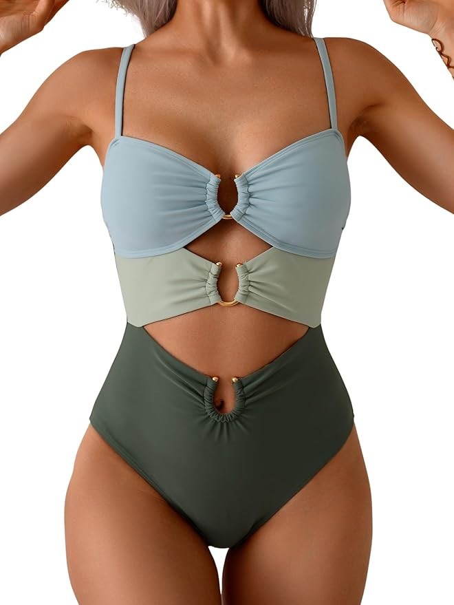 Eomenie One Piece Swimsuit for Women Ring Linked Monokini Sexy Bathing Suit Cutout Swim Suit | Amazon (US)