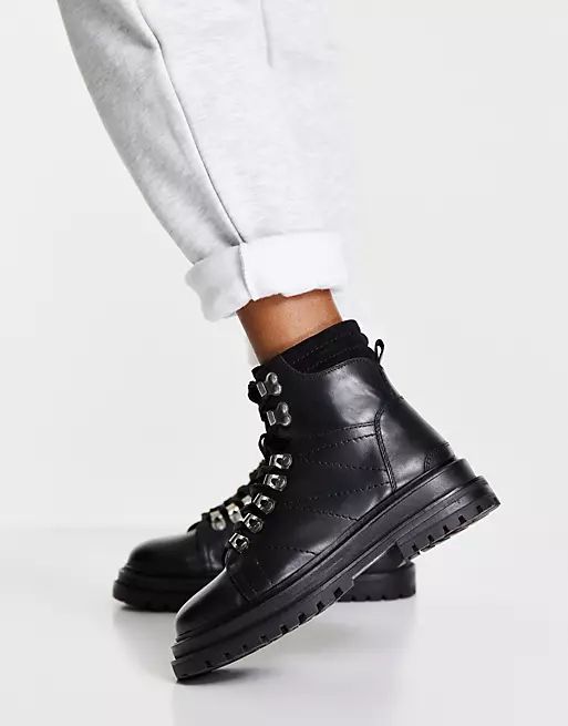 ASOS DESIGN Adrift chunky lace up hiker boots in black | ASOS (Global)