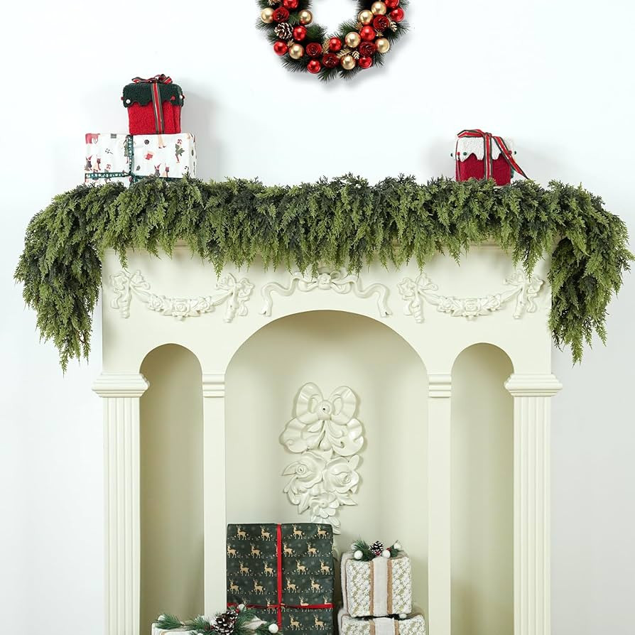 6FT 1Pcs Christmas Cedar Garland Artificial Realistic Soft Thick Green Faux Lush Cedar Pine Garla... | Amazon (US)