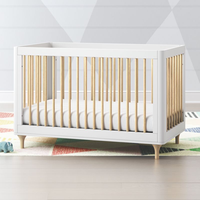 Babyletto Lolly White & Natural 3 in 1 Convertible Crib + Reviews | Crate and Barrel | Crate & Barrel
