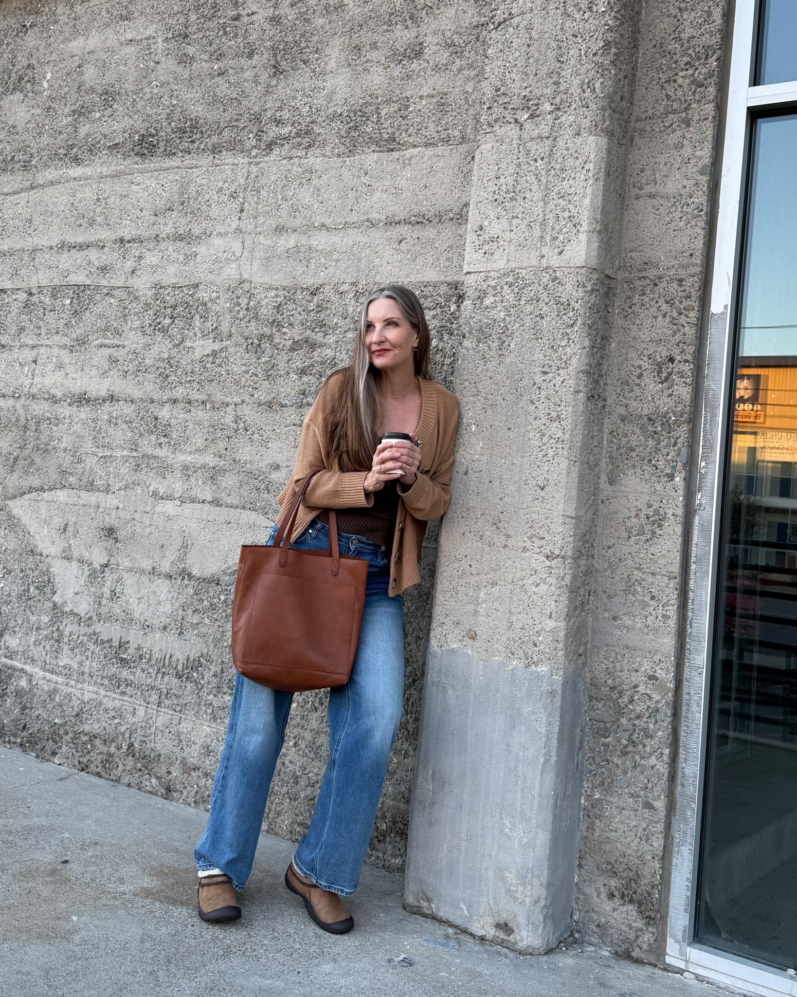 Oh so casual & cozy. Stretch jeans, comfy shoes - sturdy like boots but comfy like slippers, cute fun socks, cropped cardigan … #casualootd 

#LTKOver40 #LTKMidsize #LTKHoliday