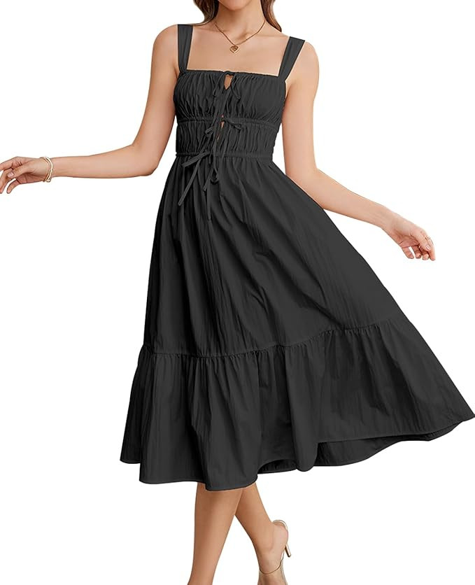 GLNEGE Women's Summer Midi Dress Casual Flowy Sleeveless Dresses 2024 Square Neck Solid Color A L... | Amazon (US)