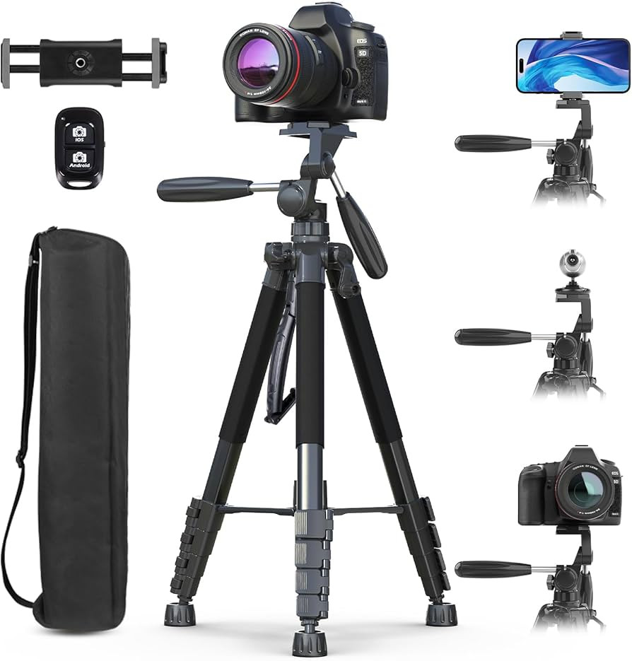 UBeesize 74" Camera Tripod with Phone Holder and Remote, Heavy Duty Tripod Stand with Portable Ba... | Amazon (US)