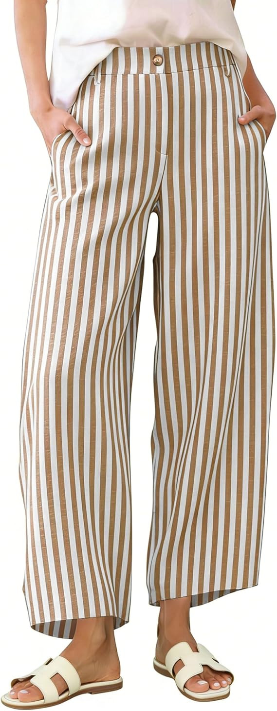Athlisan Womens Summer Striped Barrel Pants Casual Baggy Wide Leg Palazzo Pants Beach Vacation Ou... | Amazon (US)