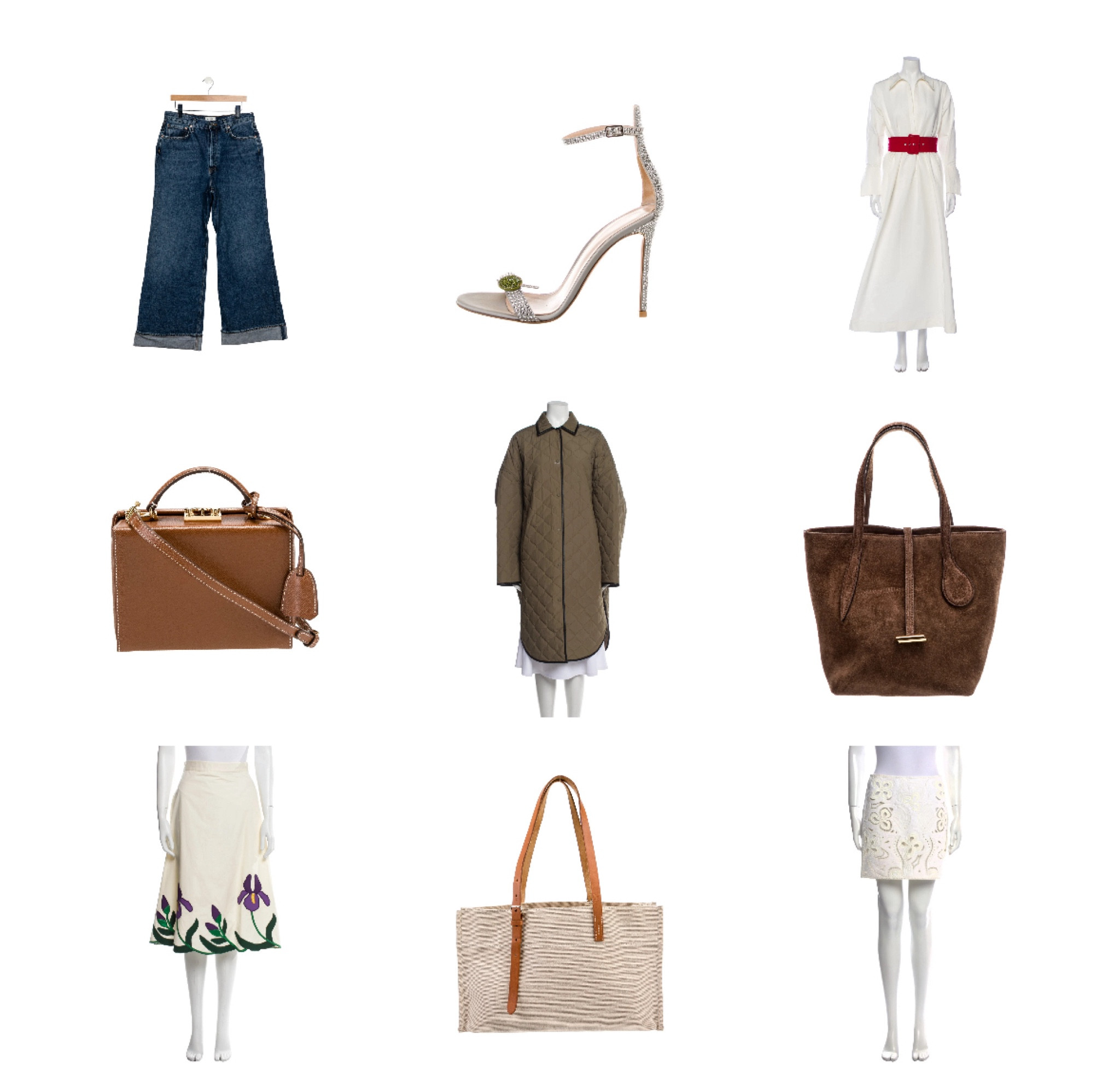 Toteme coat under $300, Gianvitto martini heels for under $300, Hermes tote for under $600, Chocolate Suede Little Lifner bag for $200 off retail and agolde jeans for under $80!