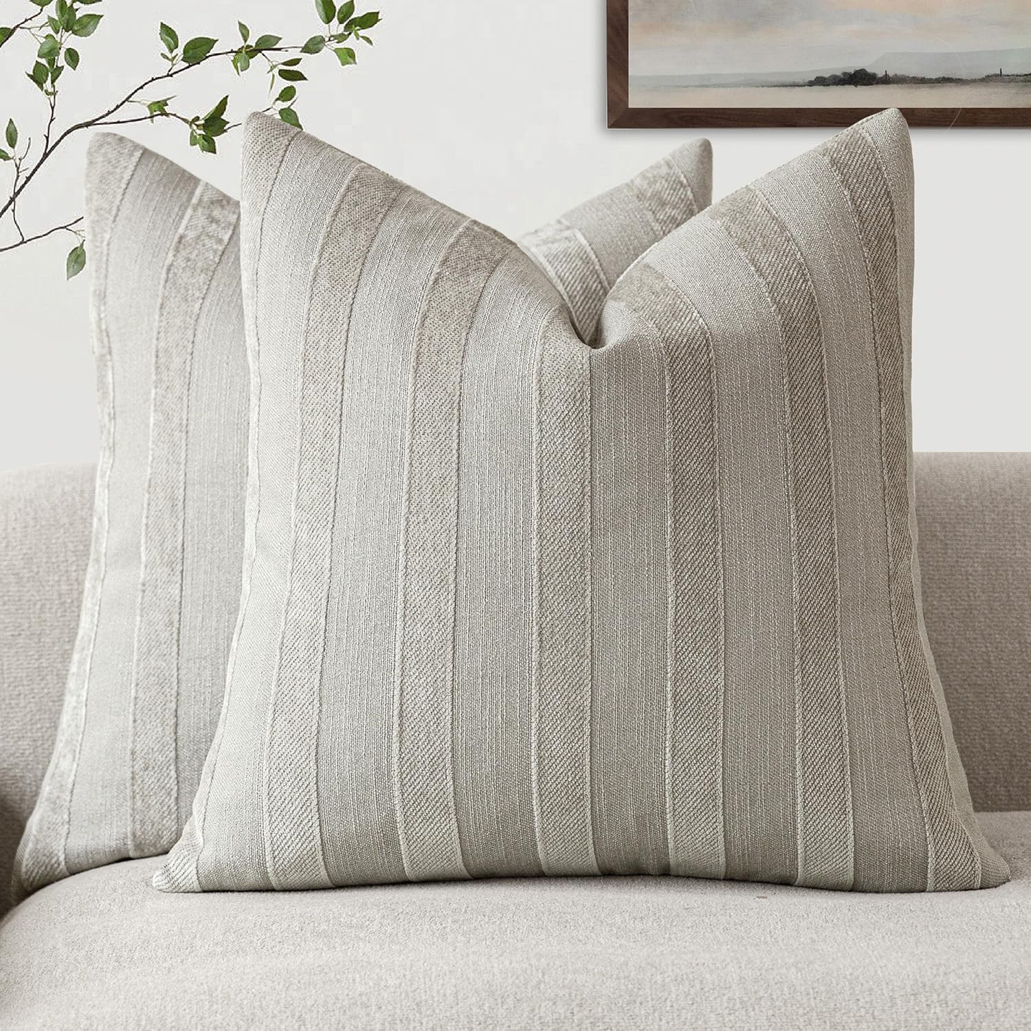 Foindtower Set of 2 Decorative Striped Chenille Throw Pillow Covers Luxury Accent Cushion Covers ... | Amazon (US)