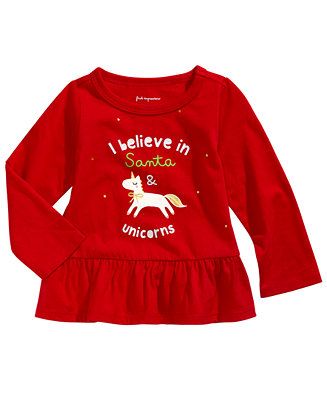 Baby Girls Unicorn-Print Cotton Peplum T-Shirt, Created For Macy's | Macys (US)