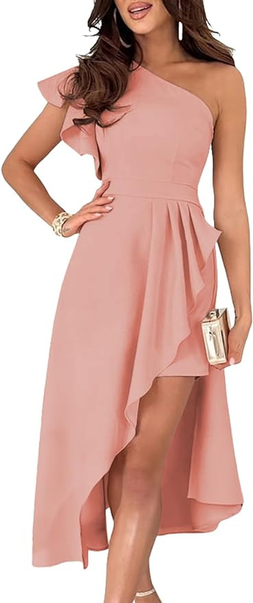 Dokotoo Womens One Shoulder Sleeveless Empire Waist Ruffle Asymmetrical High Low Bodycon Formal W... | Amazon (US)