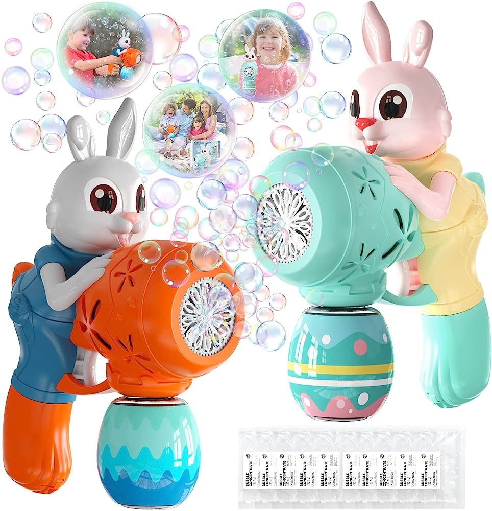 Bubble Guns for Toddlers,2pcs Rabbit Bubble Machine for Kids,Automatic Bubble Blower with 10 Bubb... | Amazon (US)