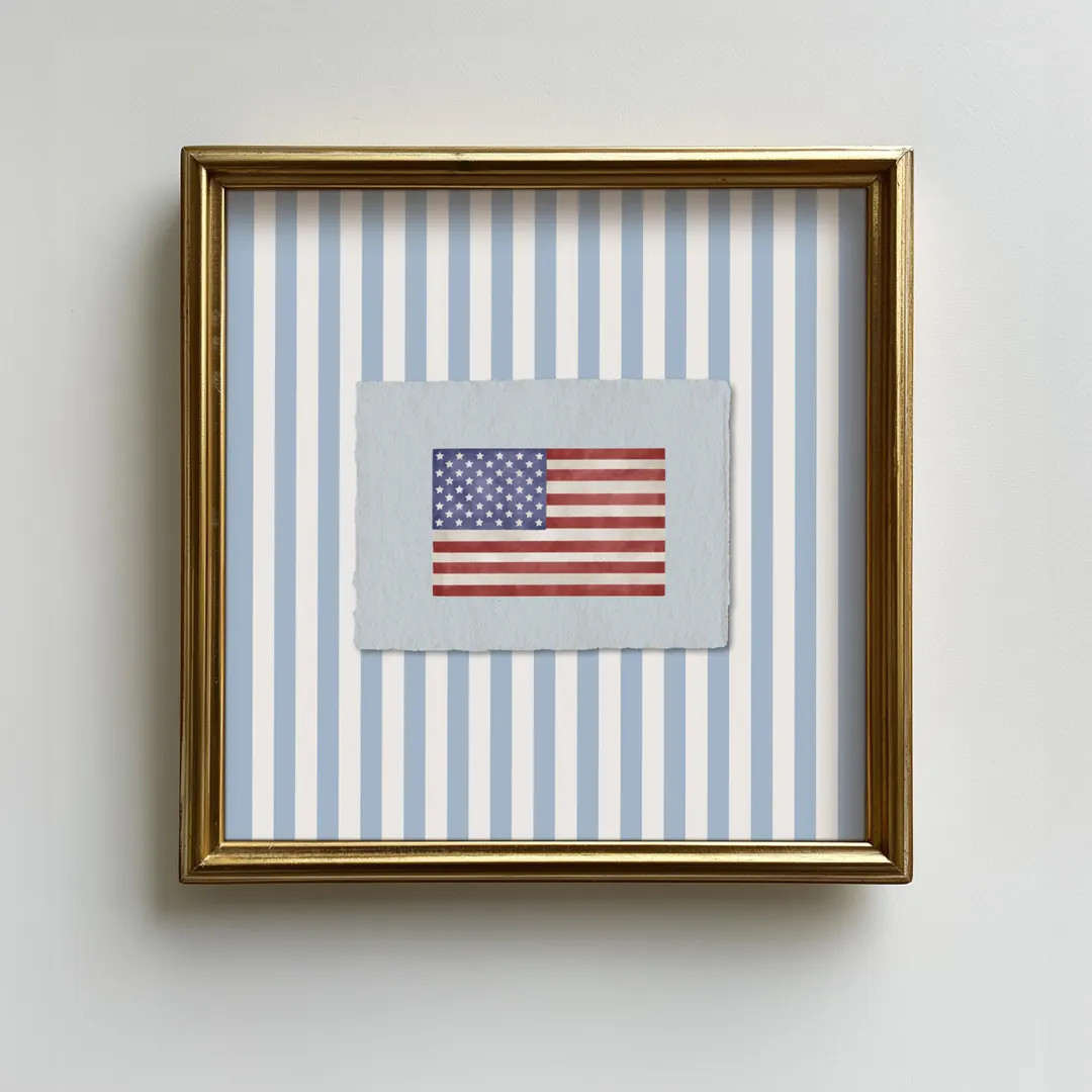 Vintage American Flag Square print, Blue Striped Americana Wall Decor (Digital download) | Etsy (US)