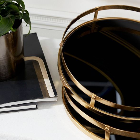 Set of 2 Round Metal Trays with Glass Base Gold/Black - Olivia & May | Target