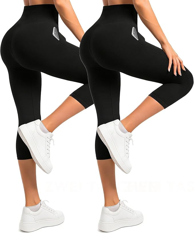 Ipletix Capri Leggings with Pockets for Women-2 Packs High Waisted Buttery Soft Opaque Yoga Pants... | Amazon (US)