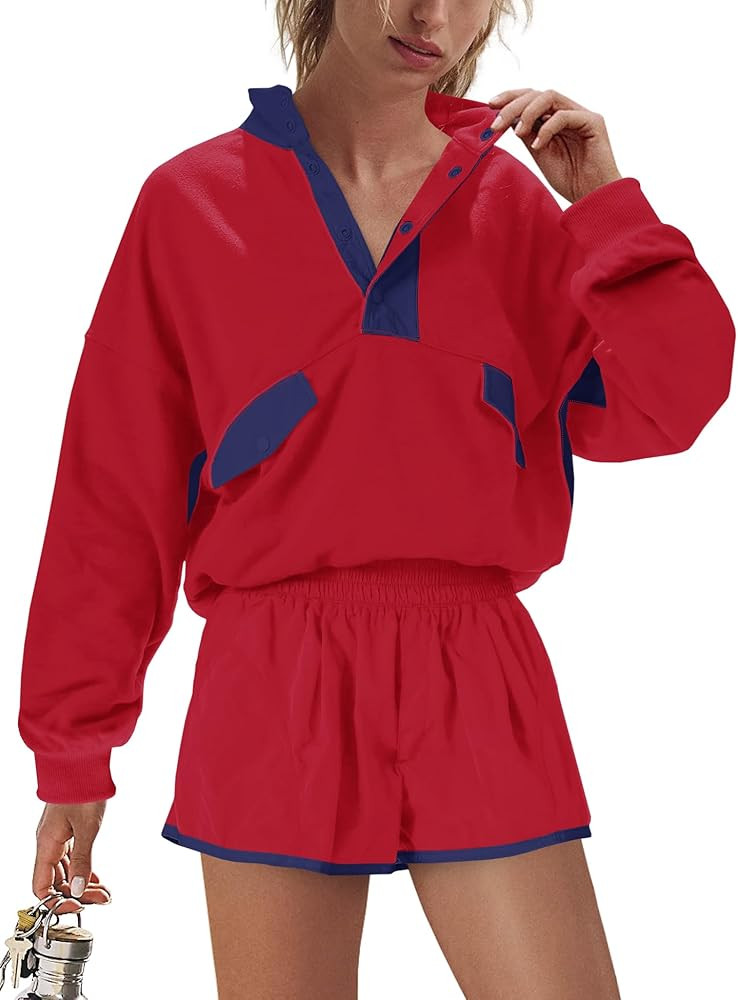 Nirovien Womens Workout Sets Short Athletic Set Activewear 2 Piece Outfits Pullover Sweatshirt an... | Amazon (US)