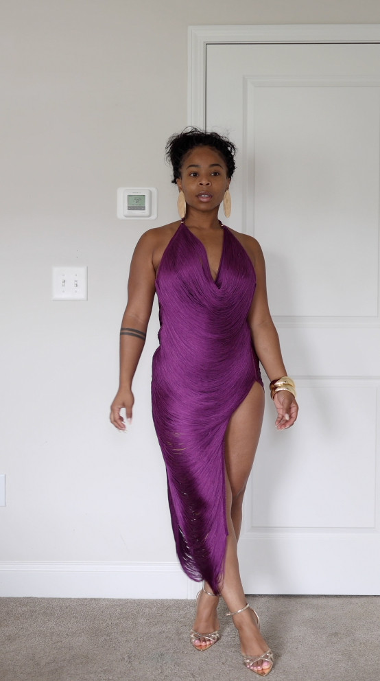 I was NOT expecting this dress to look like this on 😳 The fringe, the drape, the color... I'm obsessed.

This purple fringe dress has a halter neckline and a thigh high slit that moves with you, dramatic in the best way. And it's on sale right now, so don't sleep on it.

Perfect for: date night, a wedding guest moment, or any excuse to feel like main character energy.
Shop it !
#fringedress #purpledress #eveningwear #datenightoutfit #weddingguestdress #ltkstyle #ltkfindunder #statementdress 

 #LTKgrwm #LTKootd #LTKWedding