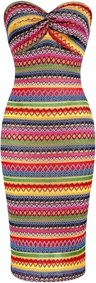 Floerns Women's Boho Tribal Sleeveless Strapless Tube Twist Front Bodycon Maxi Dresses | Amazon (US)