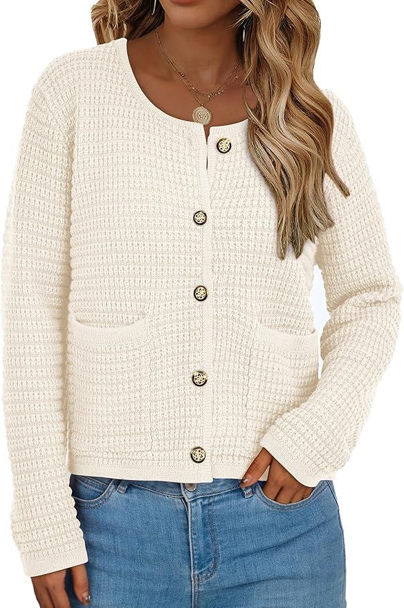 PRETTYGARDEN Womens Open Front Button Down Long Sleeve Pockets Chunky Knit Cardigan Sweaters | Amazon (US)