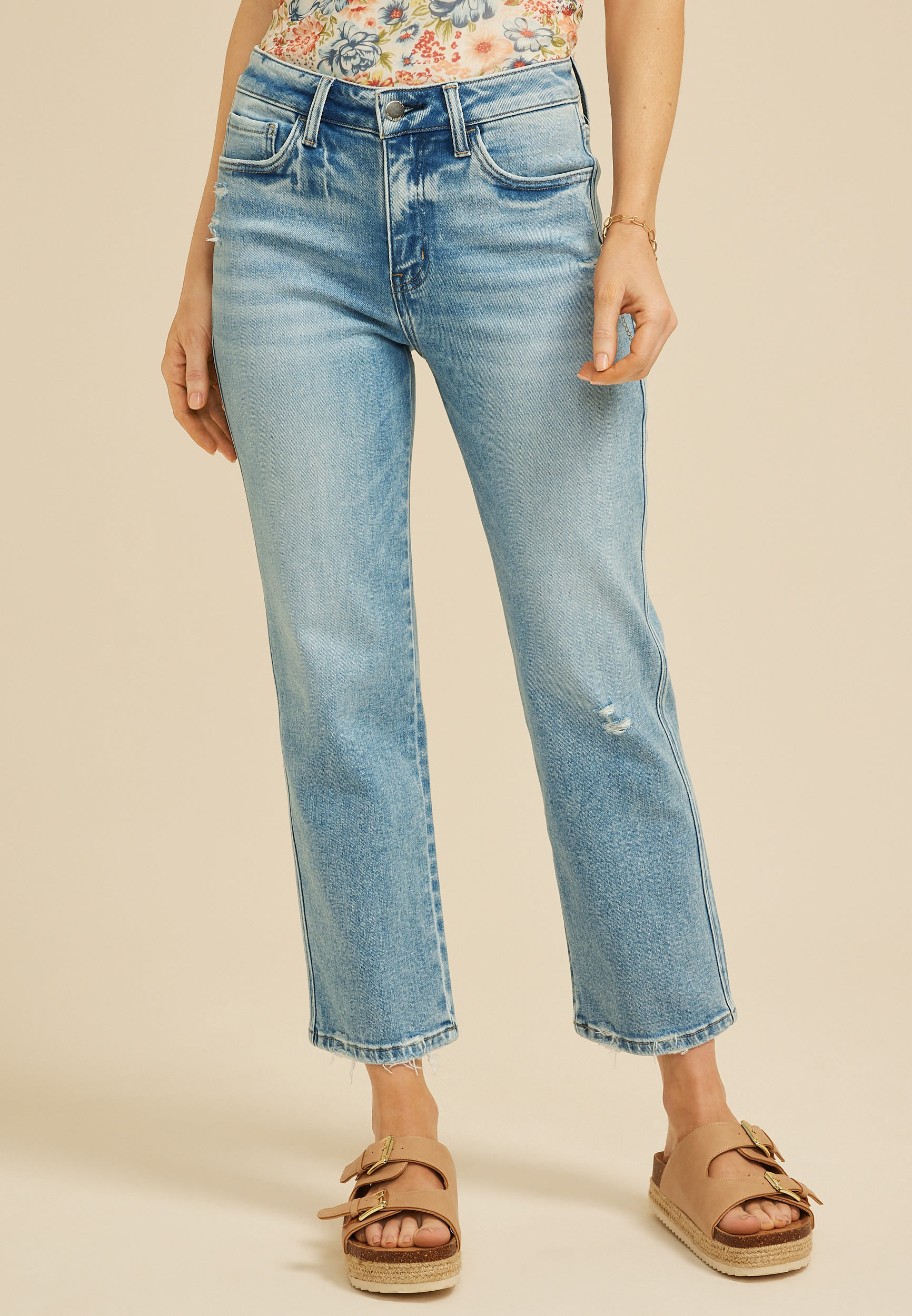 Flying Monkey Flying Monkey Women's High Rise Ripped Hem Ankle Straight Jeans - Maurices | Maurices