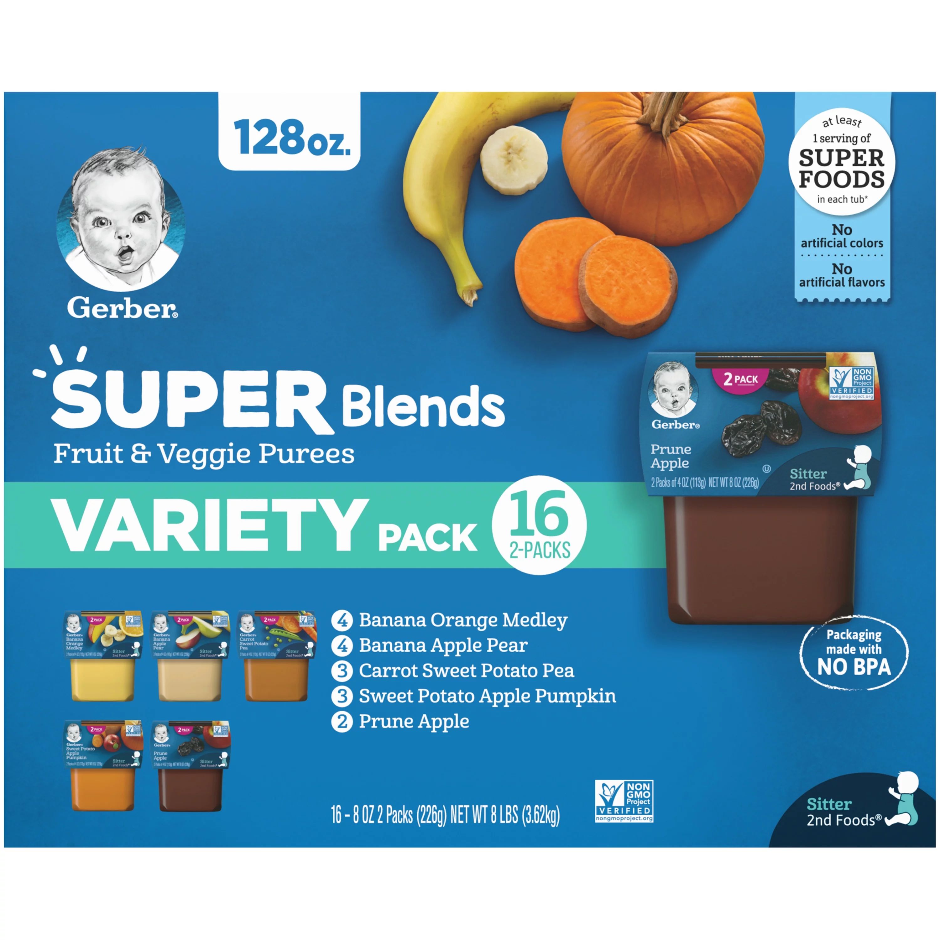 Gerber 2nd Foods Natural for Baby WonderFoods Baby Food, Variety Pack, 4 oz Tubs (32 Pack) | Walmart (US)
