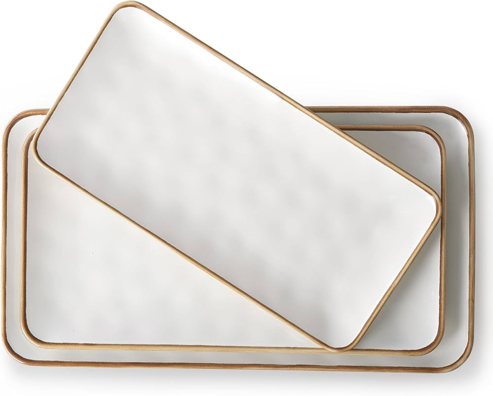 Culivora Ceramic Rectangle Serving Platter with Brown Rim: 15.6/14.1/12.6 Inch Large Serving Dish... | Amazon (CA)