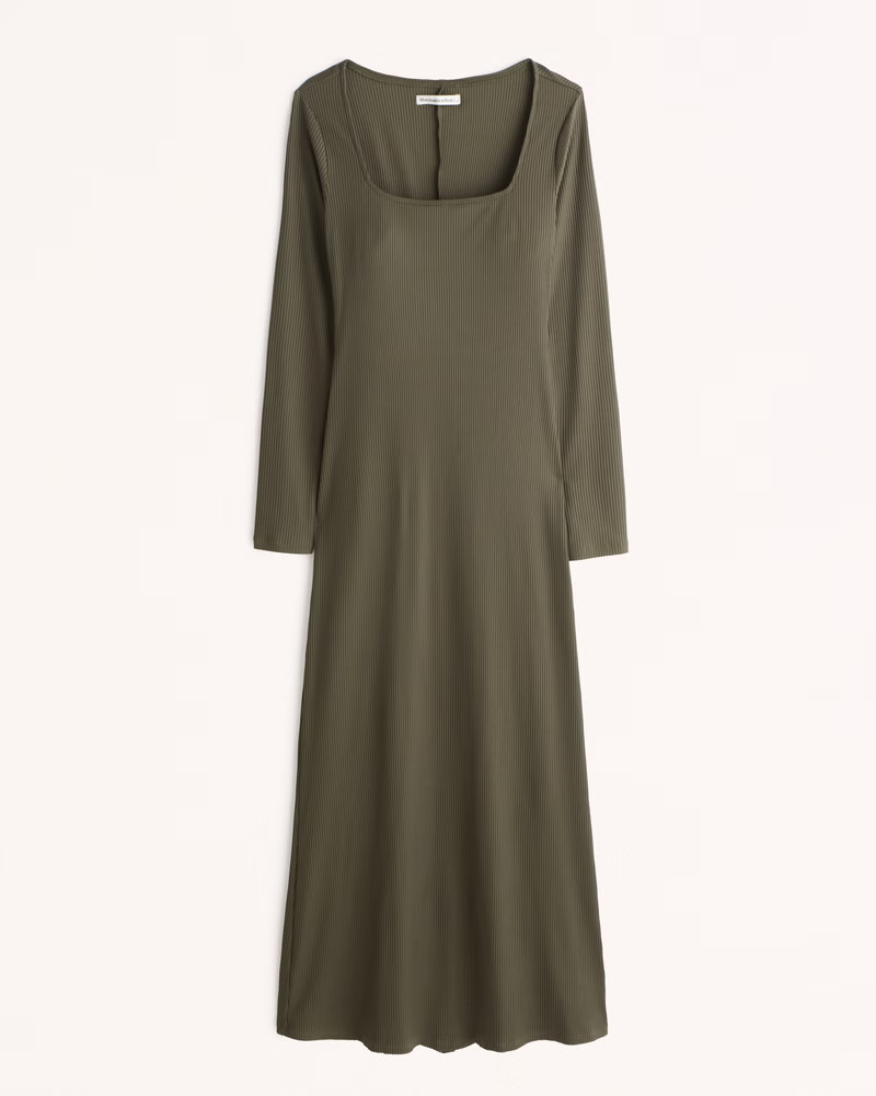 Women's Long-Sleeve Knit Squareneck Maxi Dress | Women's Dresses & Jumpsuits | Abercrombie.com | Abercrombie & Fitch (US)