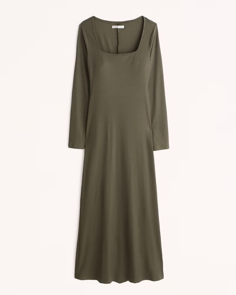 Long-Sleeve Knit Squareneck Maxi Dress | Abercrombie & Fitch (US)