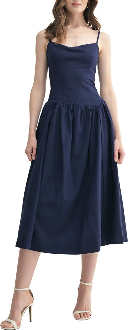 Drop Waist Cotton & Linen Midi Dress | Nordstrom