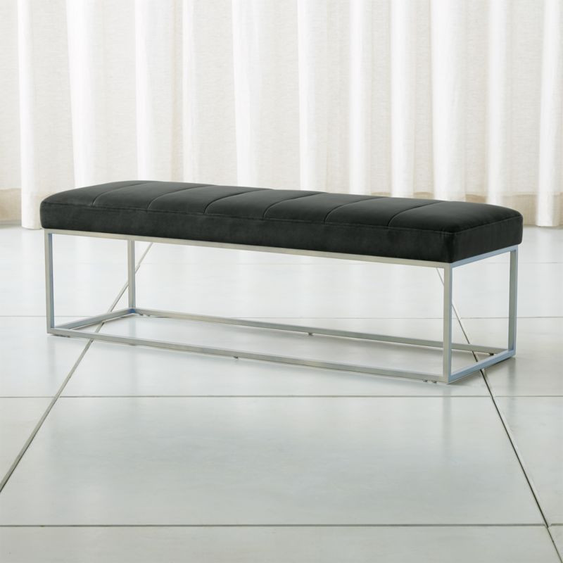 Channel Charcoal Velvet Bench with Stainless Steel Base + Reviews | Crate & Barrel | Crate & Barrel