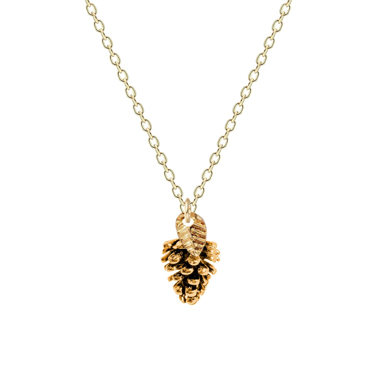 Melanie Golden Artisan Jewelry Tiny Pinecone Necklace With Leaf in Sterling Silver or 14K Gold Fi... | Amazon (US)