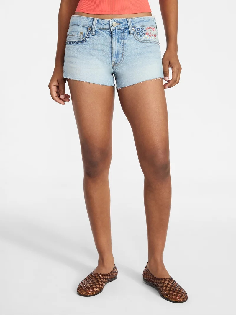 No Boundaries Embroidered Denim Shorts, 2'' Inseam, Women's 00-18 | Walmart (US)