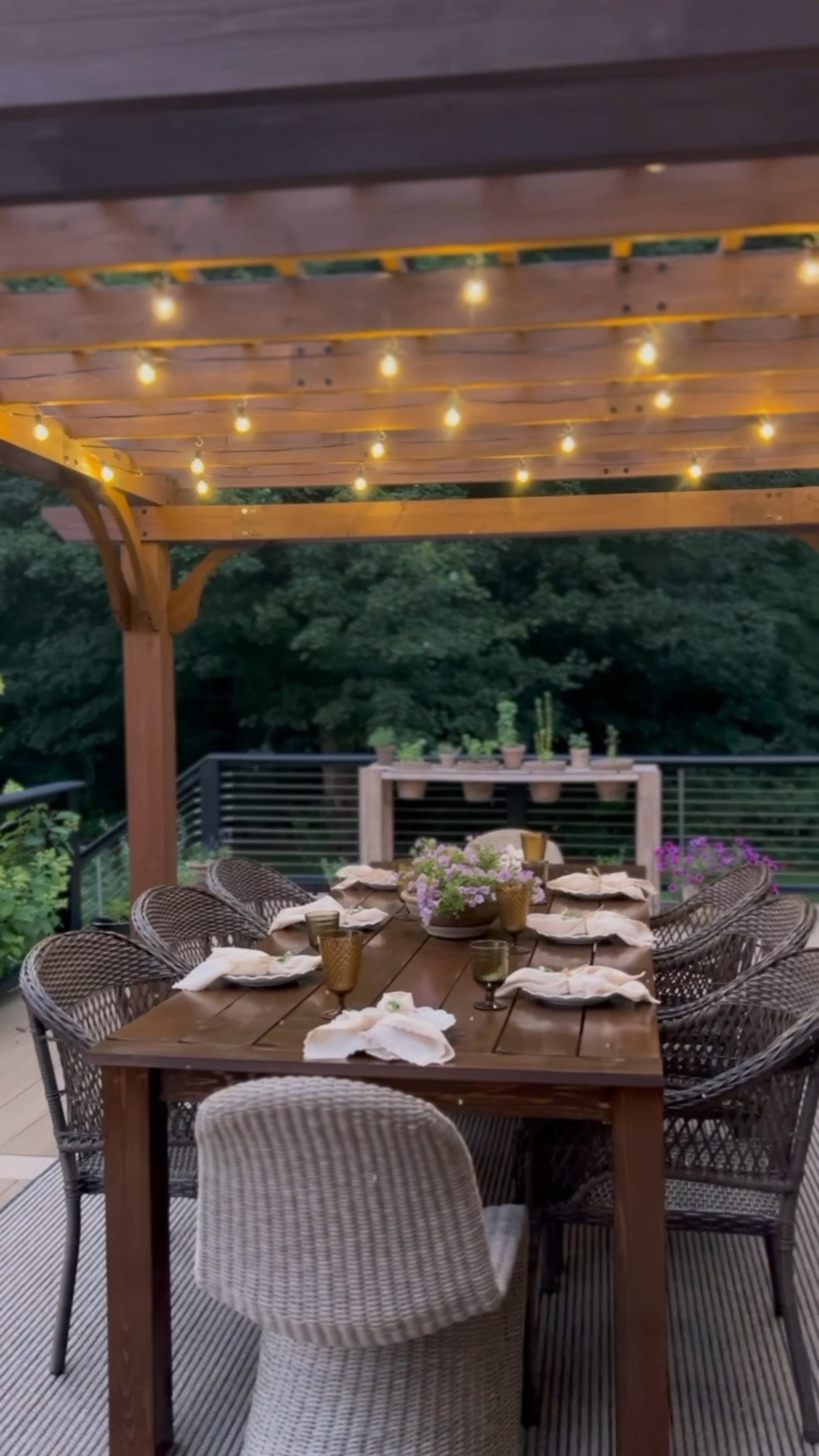We got our pergola up and it was time to decorate and get it ready for some Al fresco dining! 

It feels so magical out here under the lights at night ✨ 

#LTKHome