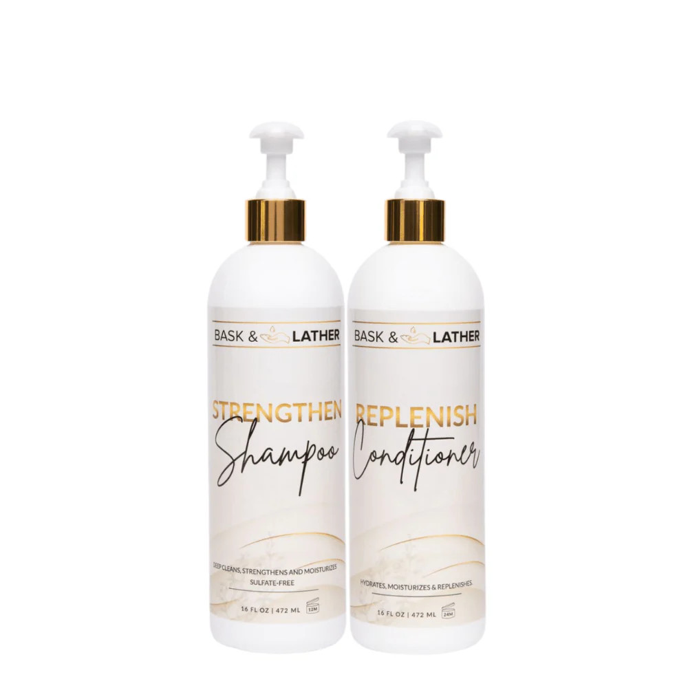 XL Strengthen & Replenish Shampoo and Conditioner Anti-Breakage Set | Bask and Lather Co