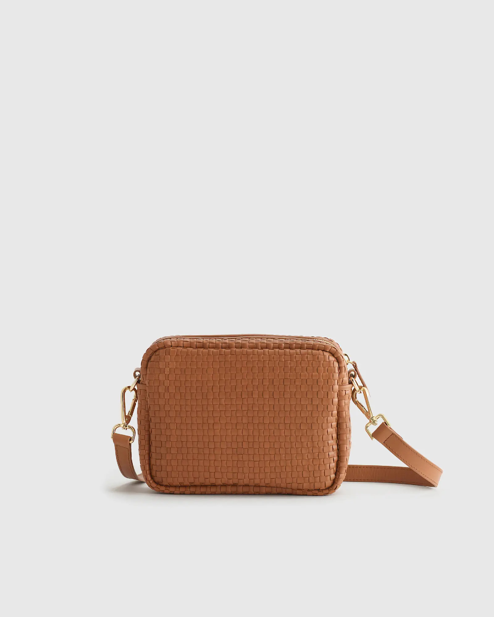 Italian Leather Handwoven Crossbody in Cognac | Quince