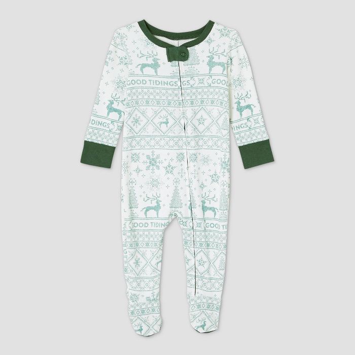 Infant Holiday 'Good Tidings' 1pc Pajama Green - Hearth & Hand™ with Magnolia | Target