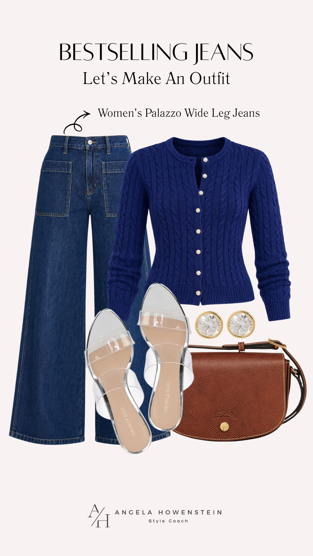 These bestselling palazzo wide-leg jeans are such a great foundation for an outfit. I paired them with a classic navy cable-knit cardigan, brown crossbody bag, and clear sandals for an easy, polished look.

👩‍💻 LTK PRO TIPS
❤️ Heart = Support my posts ;-)
🔖 Save = Get sale & restock alerts for the things you love!
📋 Lists = Keep favorites organized (List ideas: Christmas, Birthdays, and Vacations!)
📲 Share = Send lists and products to a friend (or your daughters like me).
💬 Comment = Ask me anything, and I’ll answer. ;-) 

 #LTKootd #LTKSeasonal #LTKOver40
