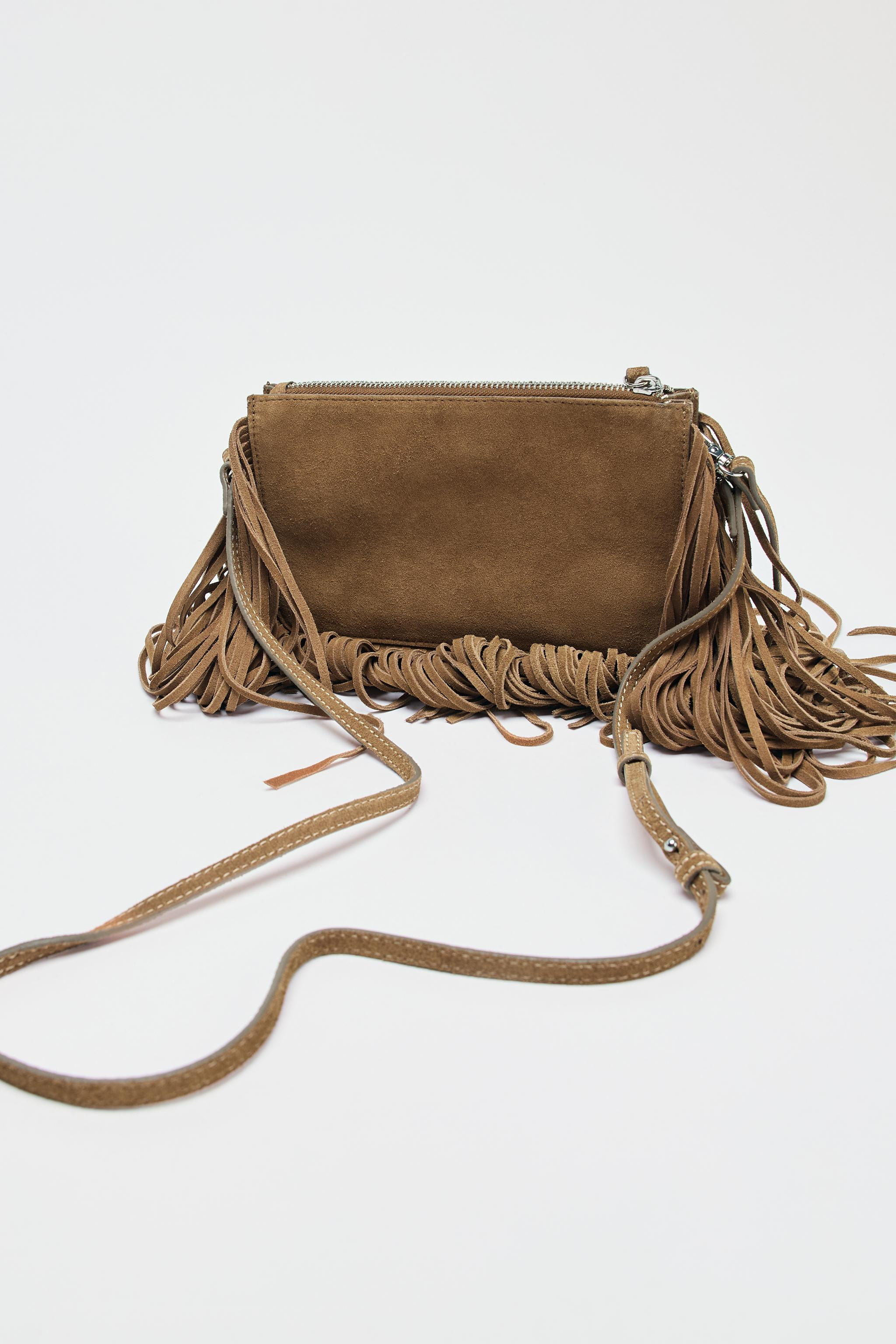 FRINGED SPLIT LEATHER MINI CROSSBODY BAG | Zara US