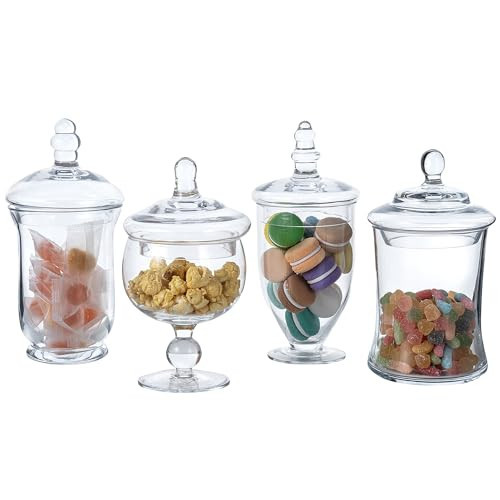 MyGift Set of 4 Glass Apothecary Jars Set, Clear Candy Jars with Lids | Amazon (US)