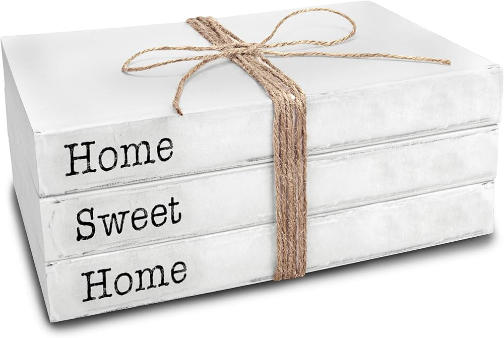 Home Sweet Home Sign Decorative Books - Set of 3 White Rustic Blank Books with Real Pages for Cof... | Amazon (US)