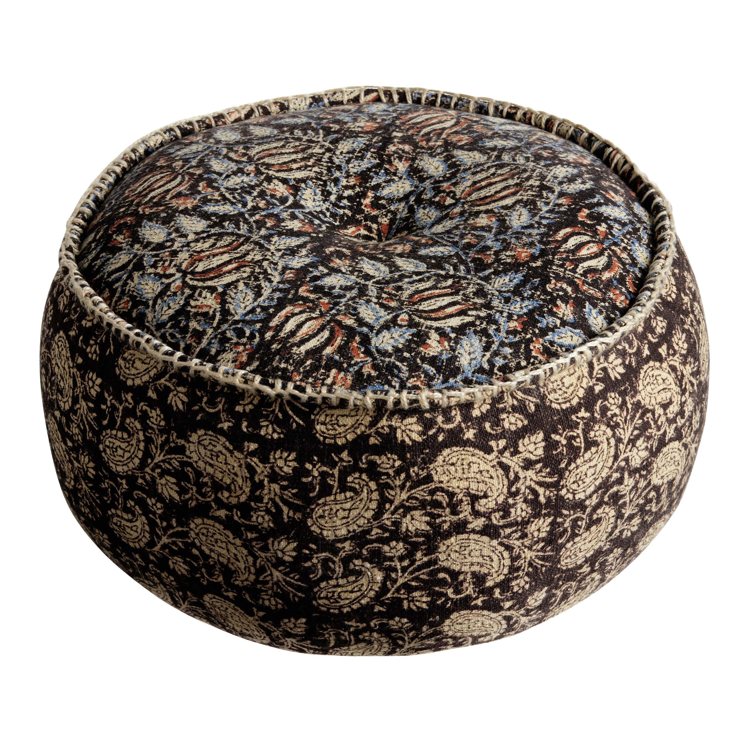 Round Blue Jaipur Block Print Pouf | World Market