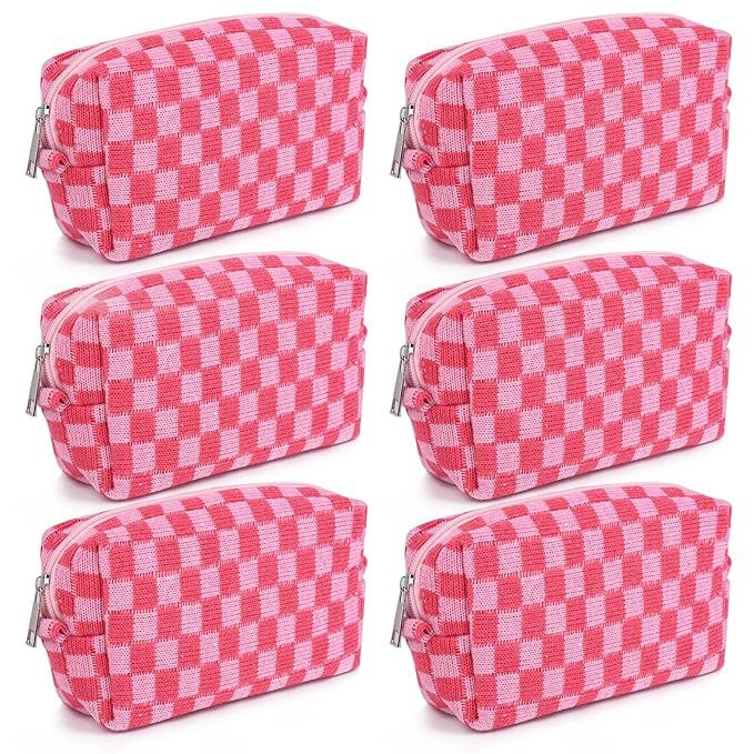 Checkered Makeup Bag Preppy Cosmetic Bag Bulk Pink Makeup Pouch Personalize Travel Toiletry Bag O... | Amazon (US)