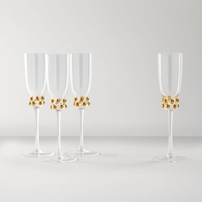 Z Gallerie Jolie Flute Champagne Glass with gold decorations- S/4 | Amazon (US)