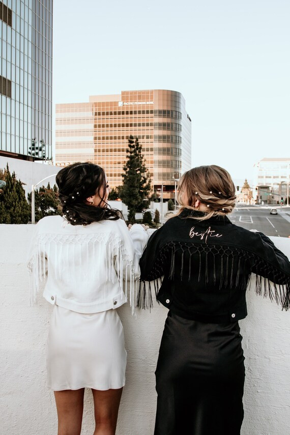 Black Macrame Fringe Bride Jacket  | Rose Gold Foil | Personalized Bride Jacket | Custom Mrs. Jea... | Etsy (US)