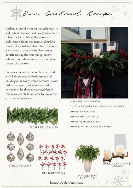 Garland is one of the most powerful ways to add instant character and beauty to a space. It has this incredible ability to soften architecture, frame moments, and make a room feel layered and alive. I love draping it everywhere — over the fireplace, around doorframes, up the stair railing, across cabinets, even above oversized art or along the top of a console. But here ’s the secret: I never leave garland as-is. I always take the basic strand and building on it. Every strand becomes its own
little masterpiece, full of texture and
personality. It’s those unexpected details that make your holiday decor feel collected, cozy, and uniquely you. 

 #LTKGiftGuide #LTKHoliday #LTKSeasonal