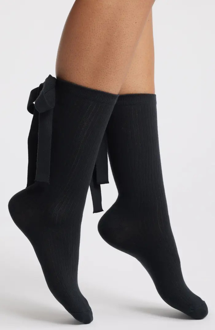 Serenella Bow Cotton Blend Crew Socks | Nordstrom