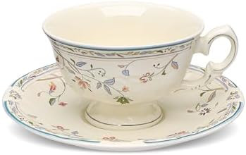 fanquare Vines Floral Tea Cup and Saucer for 1, 6 Ounces Ceramic Coffee Cup with Blue Trim, Color... | Amazon (US)