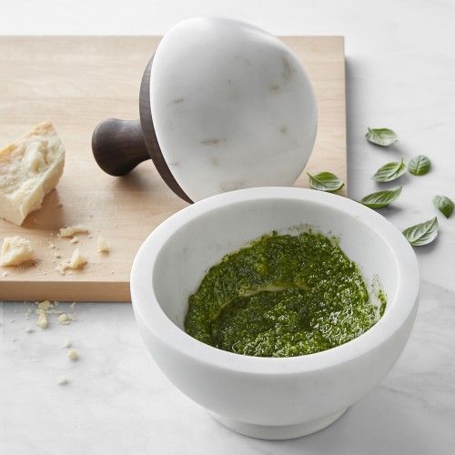 Williams Sonoma White Marble and Walnut Mortar & Pestle, Large | Williams-Sonoma